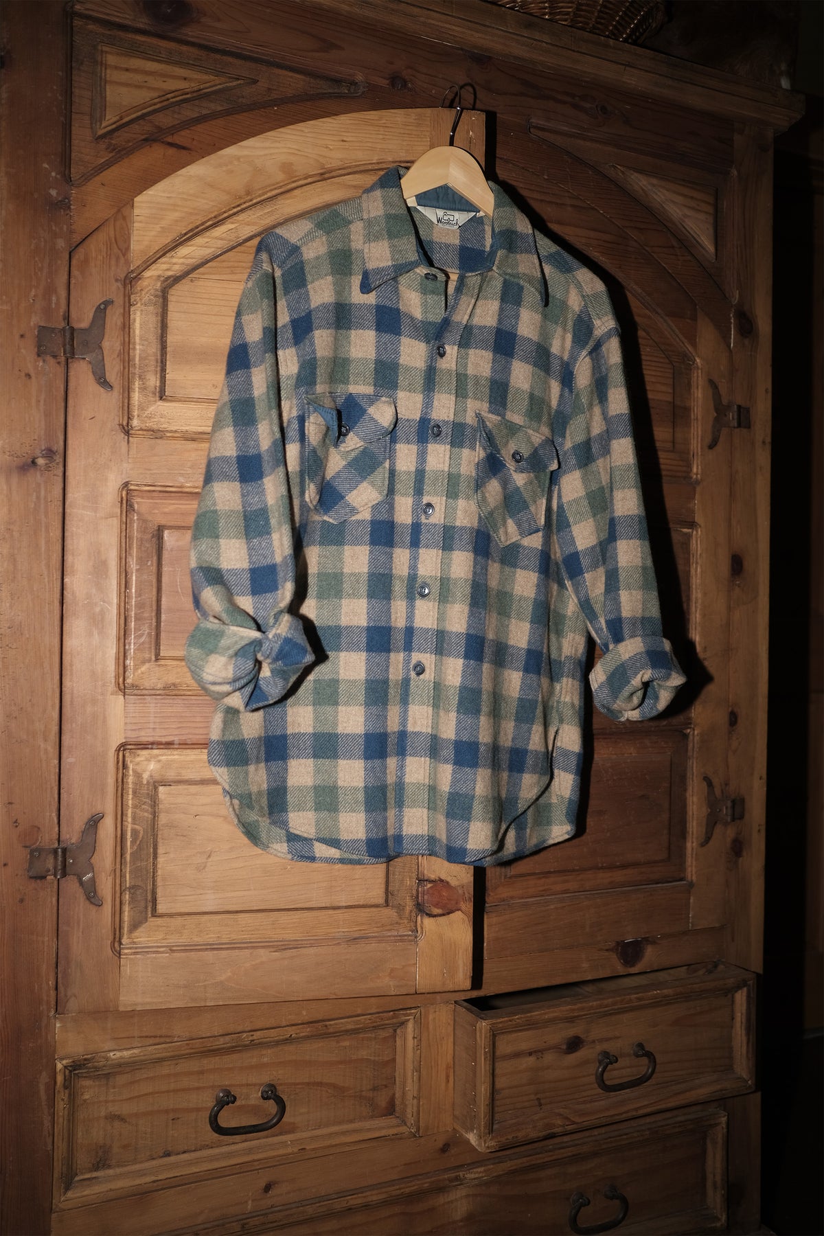 Blue & Green Buffalo Check Wool Overshirt