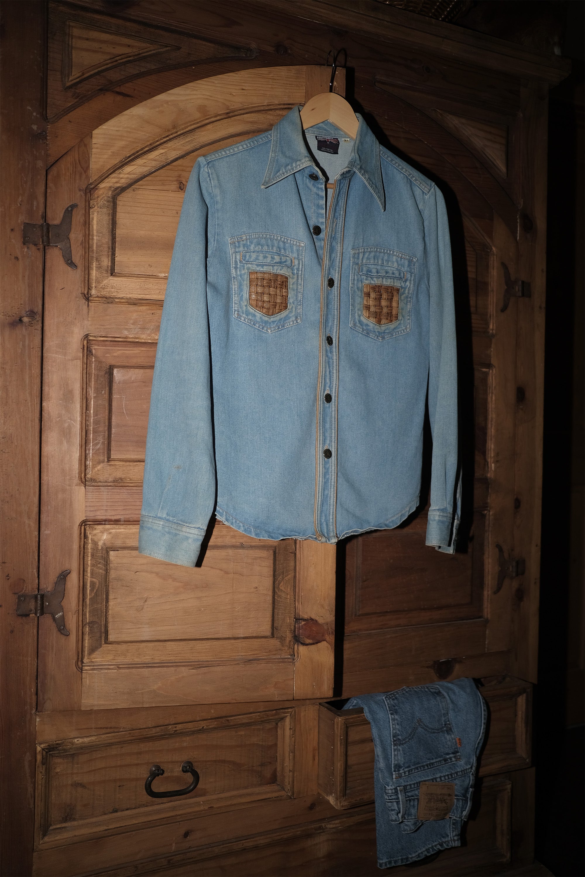 Denim & Basketweave Leather Shirt